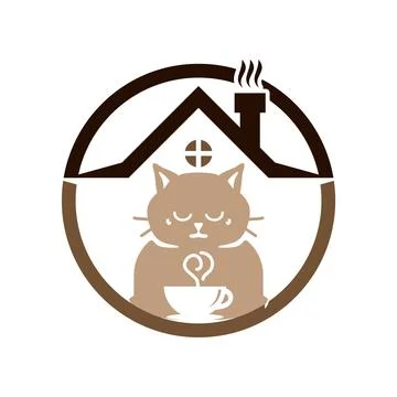Cat coffee icon logo design template Stock Illustration