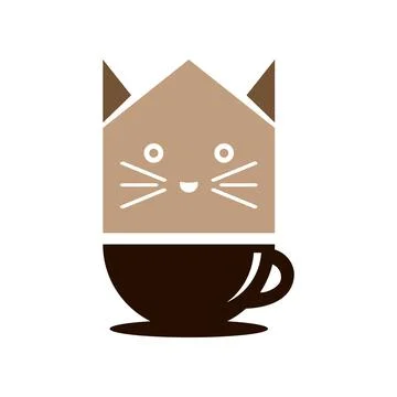 Cat coffee icon logo design template Stock Illustration