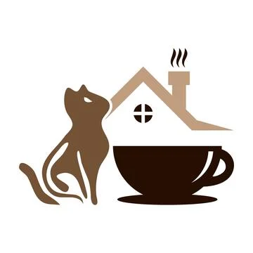 Cat coffee icon logo design template Stock Illustration