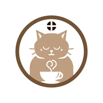 Cat coffee icon logo design template Stock Illustration