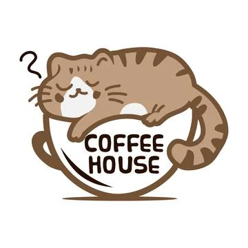 Cat coffee icon logo design template Stock Illustration