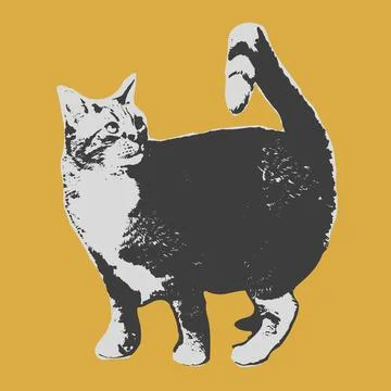 Cat collage element with vintage stippling photocopy effect. Retro vector i.. Stock Illustration
