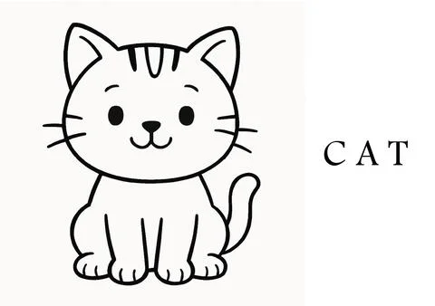Cat Coloring Page – Printable Cute Pet Line Art for Kids and Adults Stock Illustration
