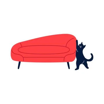 Cat on the comfy sofa. Cat playing cozy couch, happy playful pet, domestic Stock Illustration