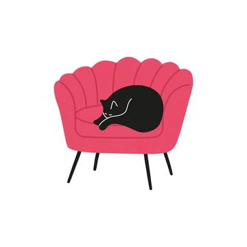 Cat on the comfy sofa. Cat sleeps on cozy couch, happy sleeping pet, domestic Stock Illustration