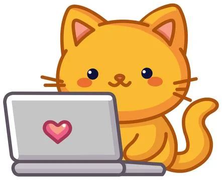 Cat with Computer Stock Illustration