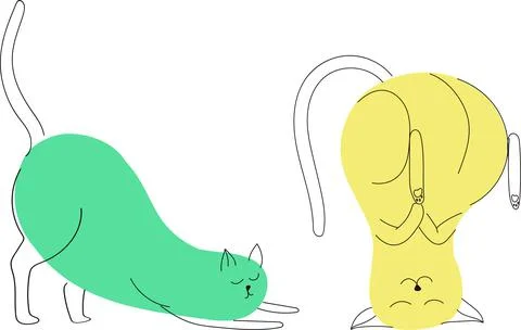 Cat Continuous Line Drawing. Cat Simple Contour Drawing. Green and yellow pet Stock Illustration