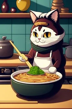 The cat cook in the kitchen. High resolution art prints Stock Illustration