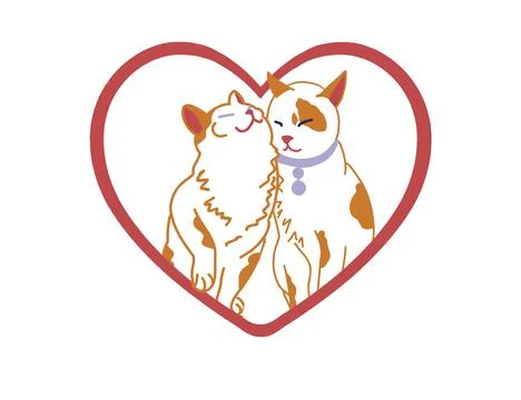 Cat couple and a heart composition. Illustrations made of cats on white back Stock Illustration