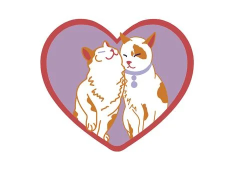 Cat couple and a heart composition. Illustrations made of cats on purple Stock Illustration