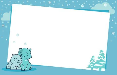 Cat Couple Pine Tree Winter Snowflake Holiday Card Frame Background Template Stock Illustration