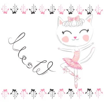 Cat in a crown, pink ballet tutu. Isolated objects on white background. Stock Illustration