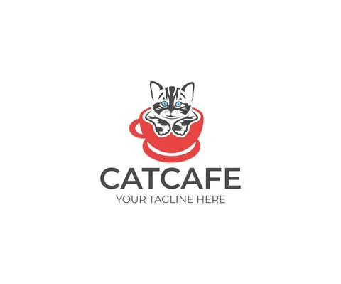 Cat in the Cup Logo Design Stock Illustration
