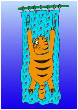 Cat on the curtain Stock Illustration