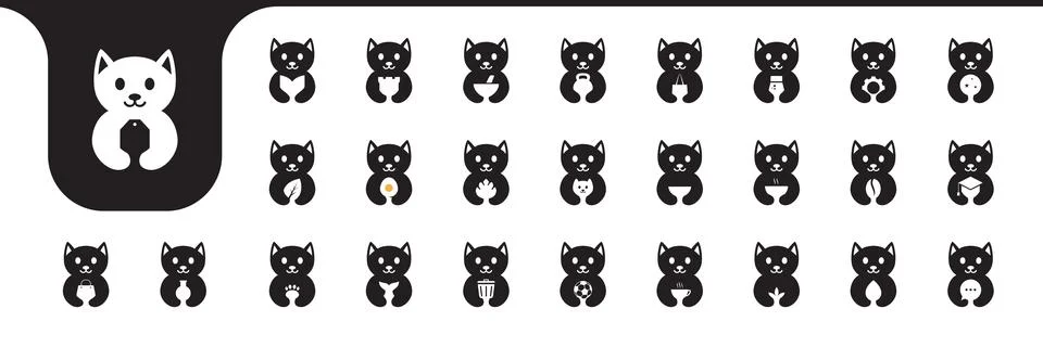 Cat cute flat icon set collection logo design vector Illustrazione stock