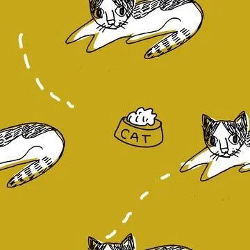 Cat day seamless pattern cartoon vector Stock Illustration