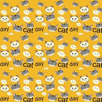 Cat day seamless pattern cartoon vector Stock Illustration