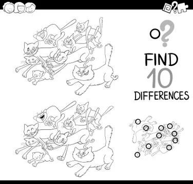Cat difference game coloring page Stock Illustration