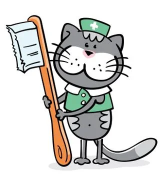 Cat doctor with toothbrush Stock Illustration
