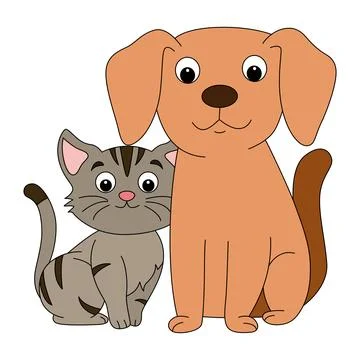 Cat with dog isolated on a white background Stock Illustration