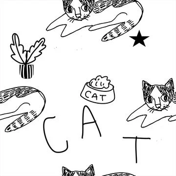 Cat doodle seamless pattern Stock Illustration