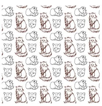 Cat in doodle style. Simple seamless pattern. Stock Illustration