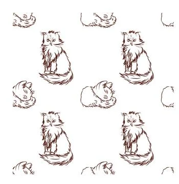 Cat in doodle style. Simple seamless pattern. Stock Illustration