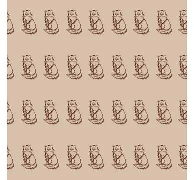 Cat in doodle style. Simple seamless pattern. Stock Illustration