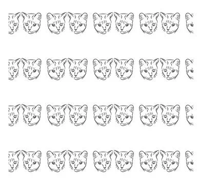 Cat in doodle style. Simple seamless pattern. Stock Illustration