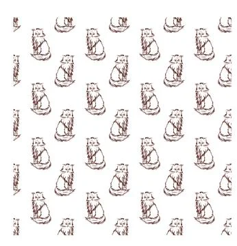 Cat in doodle style. Simple seamless pattern. Stock Illustration