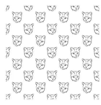 Cat in doodle style. Simple seamless pattern. Stock Illustration