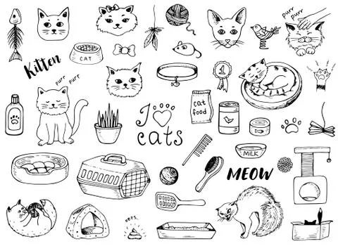 Cat doodles on a white background Stock Illustration