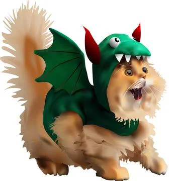 Cat in Dragon Costume 3D Stock Illustration