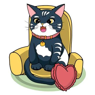 Cat drawing with exalted face Stock Illustration