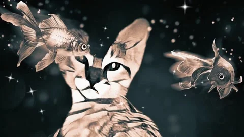 Cat Dreams. Floating fish and lens flare animation Stock Footage 141672006