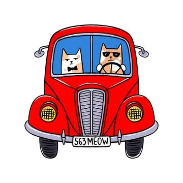 Cat driving a car Stock Illustration