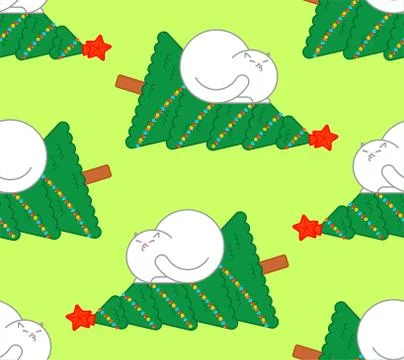 Cat dropped christmas tree pattern seamless. xmas vector background Stock Illustration
