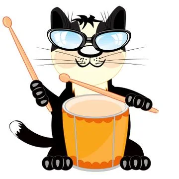 Cat with drum Stock Illustration