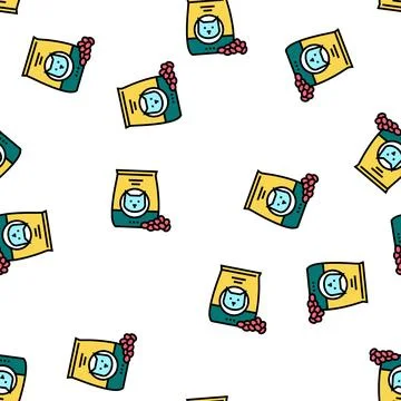 Cat dry food vector seamless pattern Stock Illustration