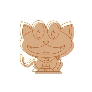 Cat eating from bowl. Vector Stock Illustration