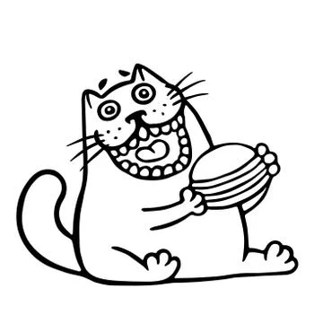 The cat is eating a hamburger. Isolated vector illustration. Stock Illustration