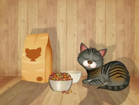 Cat eats croquettes イラスト素材
