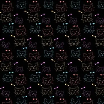 Cat face and fish bone pattern background. Stock Illustration