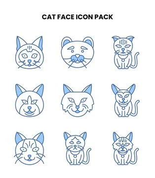 Cat Face Blue Color Collection Icons Pack Illustrazione stock