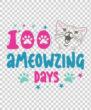 Cat Face Design paw prints stars cartoon black white Stock Illustration