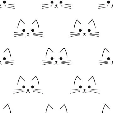 Cat face drawing seamless pattern. Vector illustration Stock Illustration