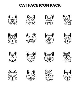 Cat Face DuoTone Bundle Icons Pack Stock Illustration