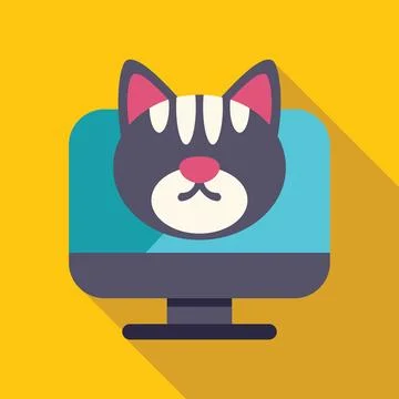 Cat face emerging from computer screen, modern pet technology Illustrazione stock