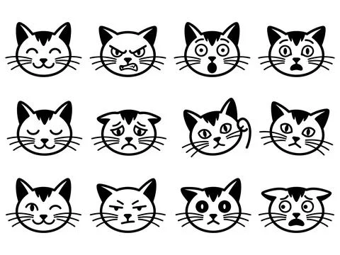 Cat face expression emoji set, kitten mascot vector illustration 스톡 일러스트