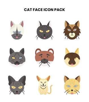 Cat Face Flat Design Icons Pack Stock Illustration